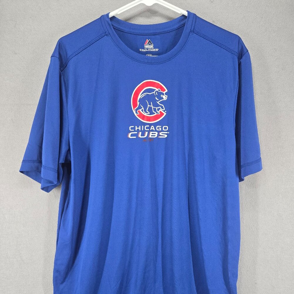 Chicago Cubs MLB Cool Base T-Shirt, Majestic Brand, Large, Blue w/logo, Unisex